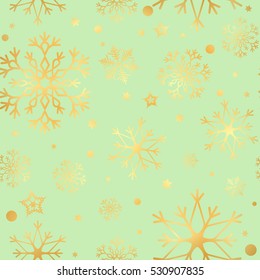 Luxury vector seamless pattern with gold snowflakes and star seamless background. EPS 10