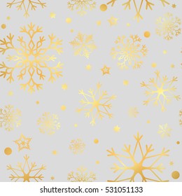 Luxury vector seamless pattern with gold snowflakes and star seamless background. EPS 10