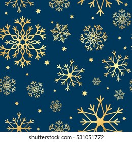 Luxury vector seamless pattern with gold snowflakes and star seamless background. EPS 10