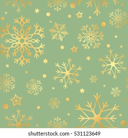 Luxury vector seamless pattern with gold snowflakes and star seamless background. EPS 10