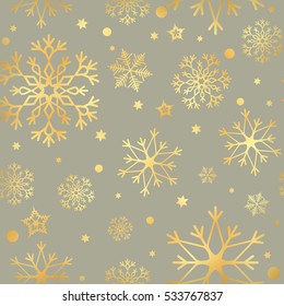 Luxury vector seamless pattern with gold snowflakes and star seamless background. EPS 10