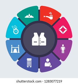 luxury vector template for infographics. Business concept with 9 options, steps, parts, segments. Banner infographic cycling diagram, round chart, Vest suit, Tiara, smoke Pipe, Ruby icons