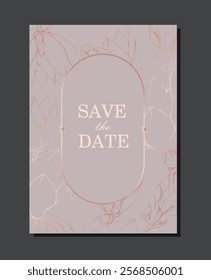 Luxury vector template for wedding invitation with floral elements, pink on a gray background.  Elegant frame ready for print  greeting card and poster. 