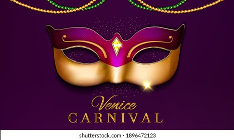 luxury venice carnival party design with mask 3d illustration