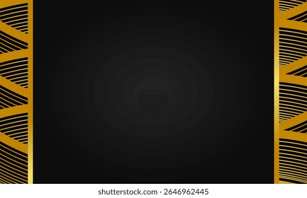 Fundo estético vertical de luxo com padrões de ondas de ouro em ambos os lados sobre um centro preto limpo, ideal para cartazes e desenhos elegantes.