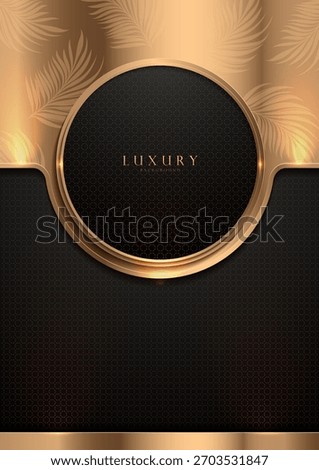 Luxury vertical black and gold circle frame background with leaf graphics. Premium web template. Exquisite Islamic design. Luxury festival advertising illustration. Not generated by AI.
