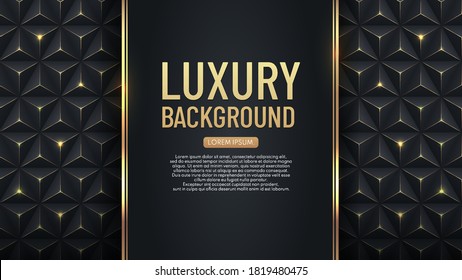 Luxury vertical black stripe with gold border on the dark geometric background. VIP invitation banner. Premium and elegant. Vector illustration.