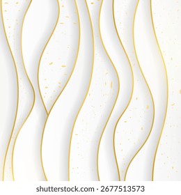 Luxury vertical paper cuted layered ewhite and gold background. 3D style realistic abstract. Vector illustration
