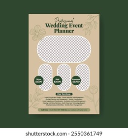 Flyer de impresión de Vertical de lujo o Plantilla de póster para planificador de eventos de boda, aniversario de Boda, fotógrafo de bodas, gestión de eventos, folleto o cartel de invitaciones de boda, folleto, diseño de folleto