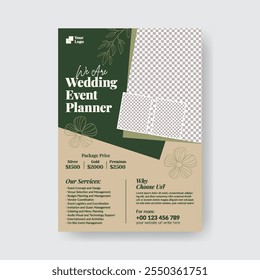 Flyer de impresión de Vertical de lujo o Plantilla de póster para planificador de eventos de boda, aniversario de Boda, fotógrafo de bodas, gestión de eventos, folleto o cartel de invitaciones de boda, folleto, diseño de folleto