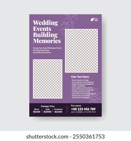 Flyer de impresión de Vertical de lujo o Plantilla de póster para planificador de eventos de boda, aniversario de Boda, fotógrafo de bodas, gestión de eventos, folleto o cartel de invitaciones de boda, folleto, diseño de folleto