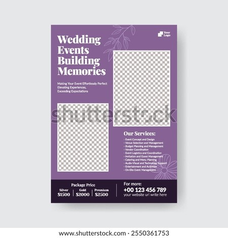 Luxury vertical print flyer or poster template for wedding Event Planner, Wedding anniversary, wedding photographer, event management, wedding invitations flyer or poster, leaflet, brochure design
