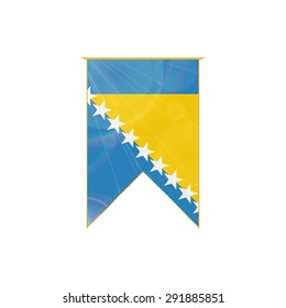 Luxury vertical ribbon with Bosnia and Herzegovina flag framed in gold