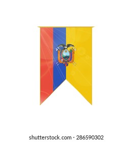Luxury vertical ribbon with Ecuador flag framed in gold
