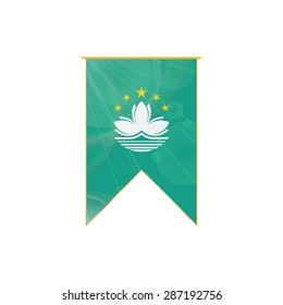 Luxury vertical ribbon with Macau  flag framed in gold