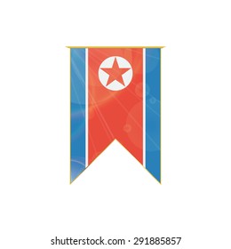 Luxury vertical ribbon with North Korea flag framed in gold