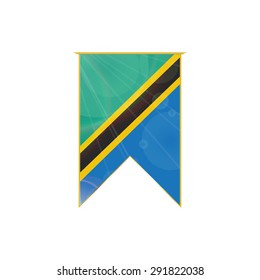Luxury vertical ribbon with Tanzania   flag framed in gold