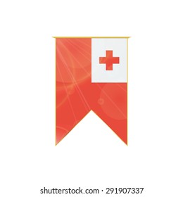 Luxury vertical ribbon with Tonga flag framed in gold