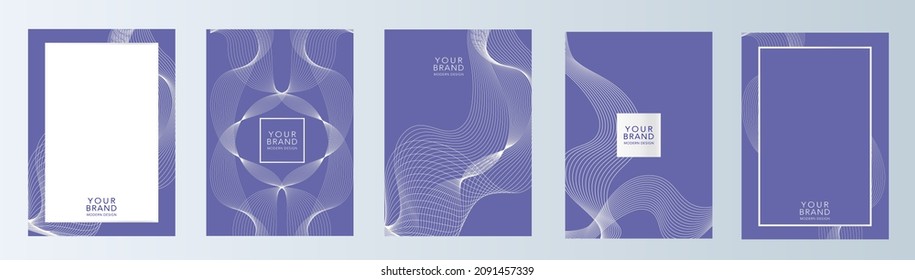 Luxury very peri color cover design set with white line pattern curves. Modern premium vector hi-tech technology background for web, flyer, business layout, certificate, digital brochure template.