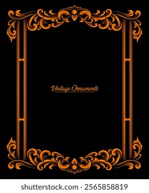 Luxury victorian ornaments frame vector design. gold colour black background