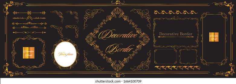 Luxury vintage antique ornament frame, decorative corner material set, European decorative border, cover template, calligraphic illustration, vector data.