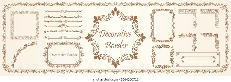 Luxury vintage antique ornament frame, decorative corner material set, European decorative border, cover template, calligraphic illustration, vector data.