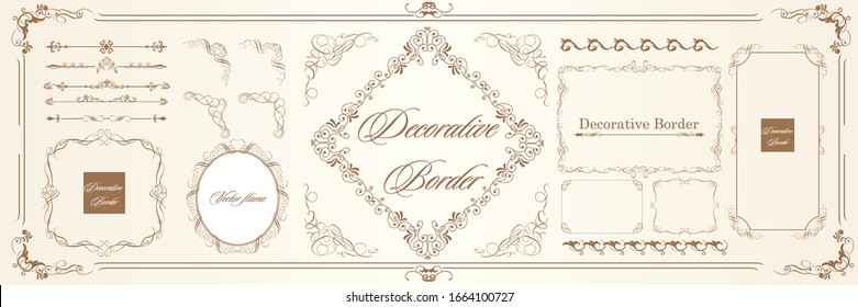 Luxury vintage antique ornament frame, decorative corner material set, European decorative border, cover template, calligraphic illustration, vector data.