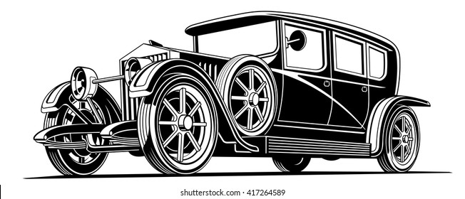 luxury vintage black classic car limousine vector illustration