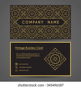 Luxury vintage business card. Vector editable template include front and back side, geometric pattern and contact icons