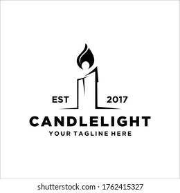 Luxury Vintage Candle Light Flame Logo Design Illustration