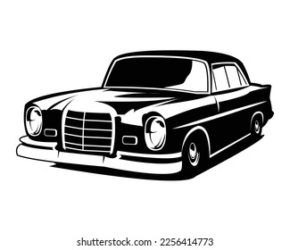 luxury vintage car logo seen from front. amazing sunset view design. vector illustration available in eps 10.