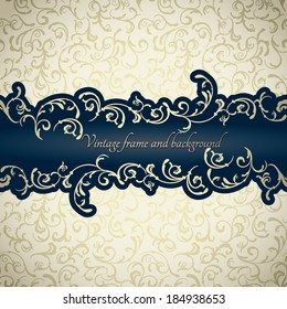 Luxury vintage card. Seamless swirls background, Vintage border