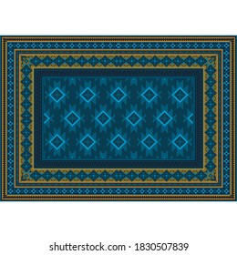 Luxury vintage carpet with oriental ornaments in blue tones with beige and light brown patterns on a white background



