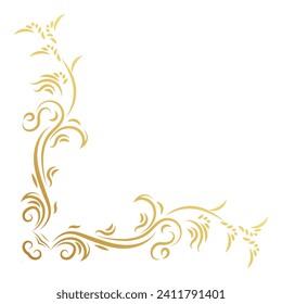 Luxury vintage corner frame gold color vector element. Classic swirl divider pattern ornament. Filigree design calligraphic decoration for frame, greeting card, invitation, menu, certificate.