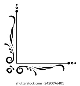Luxury vintage corner frame vector element. Classic swirl divider pattern ornament. Filigree design calligraphic decoration for frame, greeting card, invitation, menu, certificate.