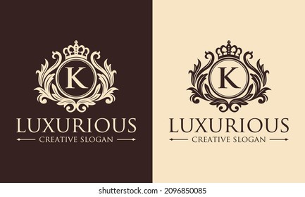 Luxury vintage crest logo. Calligraphic royal emblems and elements elegant decor. Vector crest monogram ornament for letter
