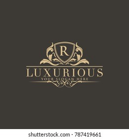 Luxury Vintage Crest Logo. Calligraphic Royal Emblems And Elements Elegant Decor. Vector Crest Monogram Ornament For Letter