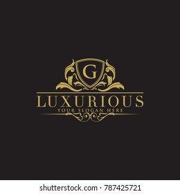 Luxury vintage crest logo. Calligraphic royal emblems and elements elegant decor. Vector crest monogram ornament for letter