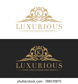 Luxury vintage crest logo. Calligraphic royal emblems and elements elegant decor. Vector crest monogram ornament for letter.