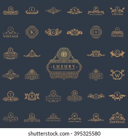 Luxury vintage crest logo set. Calligraphic royal emblems and elements elegant decor. Vector crest monogram ornament for letter