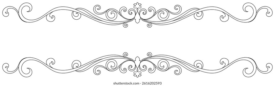 Luxury vintage decorative frame with symmetrical swirl pattern. Perfect for invitation cards, certificates, menus and various decorative designs. Black and white border pattern.