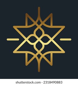 Luxury vintage floral ornament with line art icon element gold color with black background classic Free Vector image