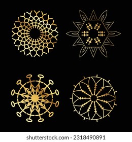 Luxury vintage floral ornament with line art icon element gold color with black background classic Free Vector image