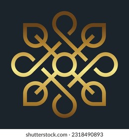 Luxury vintage floral ornament with line art icon element gold color with black background classic Free Vector image