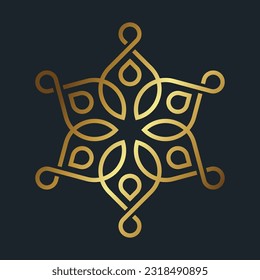 Luxury vintage floral ornament with line art icon element gold color with black background classic Free Vector image