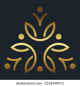 Luxury vintage floral ornament with line art icon element gold color with black background classic Free Vector image