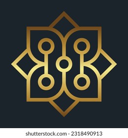 Luxury vintage floral ornament with line art icon element gold color with black background classic Free Vector image