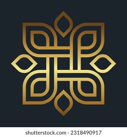 Luxury vintage floral ornament with line art icon element gold color with black background classic Free Vector image