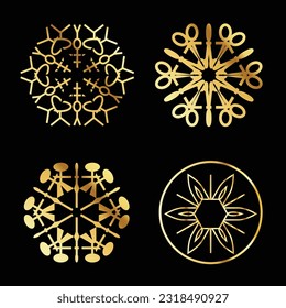 Luxury vintage floral ornament with line art icon element gold color with black background classic Free Vector image