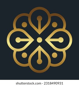 Luxury vintage floral ornament with line art icon element gold color with black background classic Free Vector image